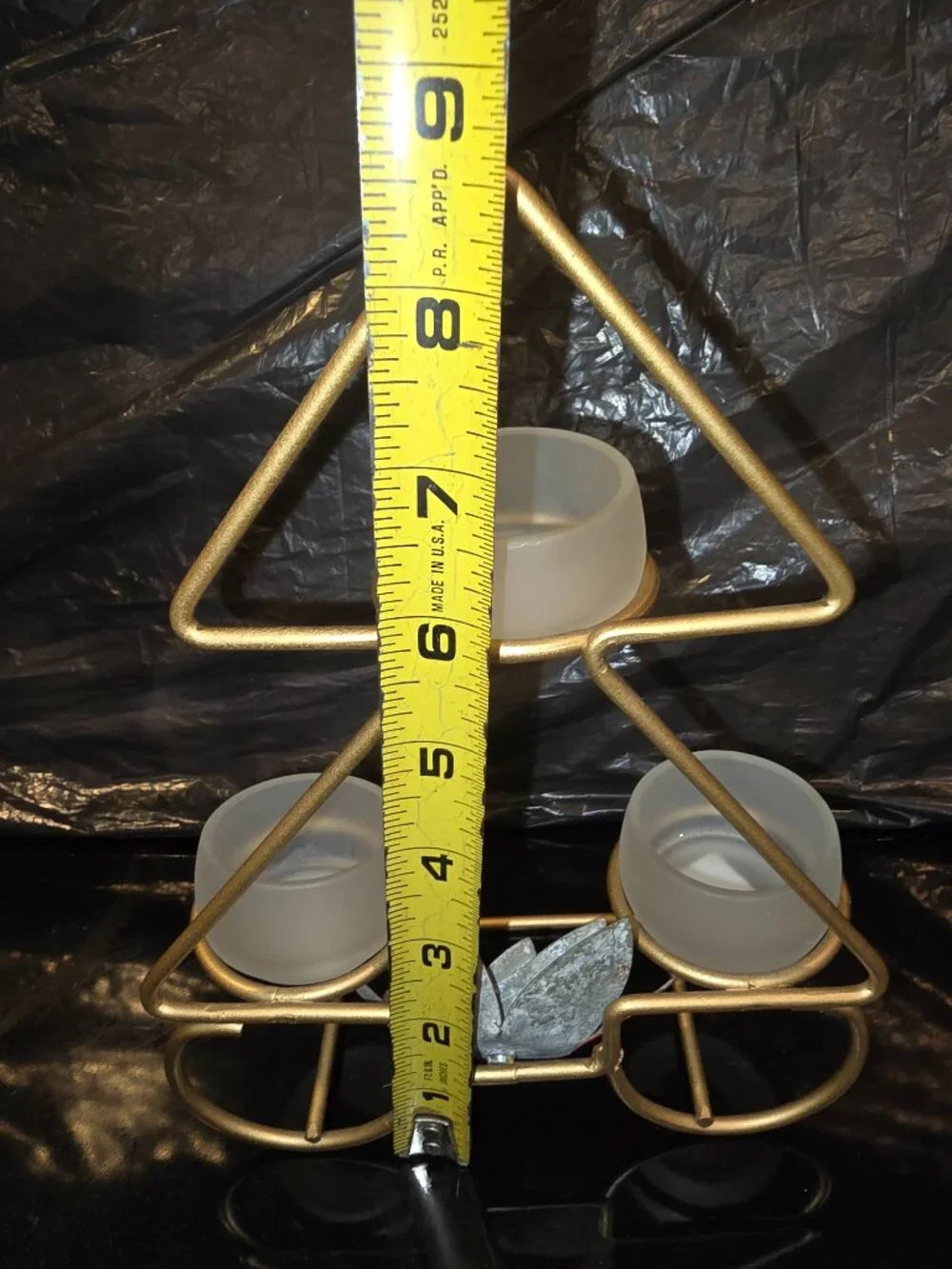 PartyLite Candle Holder Triangular Frame 3 Votive Frosted Glass Lotus Flower 9